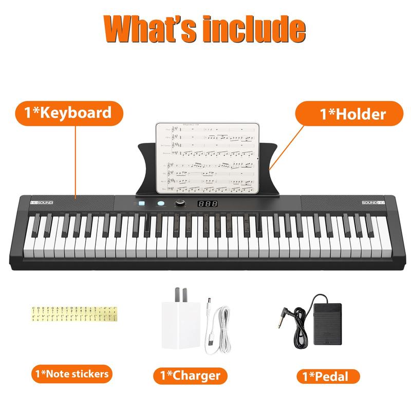 【GARVEE】Piano portátil de 61 teclas con teclas eléctricas semipesadas, altavoces integrados, pedal, fuente de alimentación, pantalla digital, 128 tonos. Ideal para principiantes y profesionales. Regalo perfecto para cumpleaños o fiestas.
