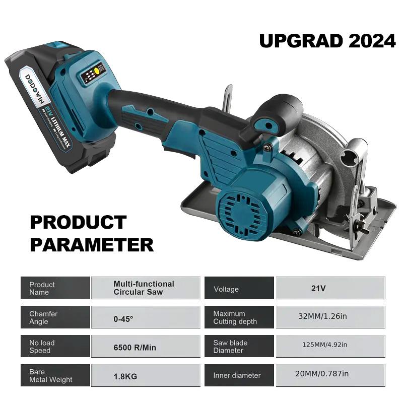 Kit de sierra circular inalámbrica DODOWIN - Baterías inteligentes duales de 21 V, cargador, hojas de sierra incluidas, 2 profundidades de corte ajustables de 45°, hasta 6900 RPM - Sierras a batería para carpintería, proyectos de jardinería, regalo de Nav