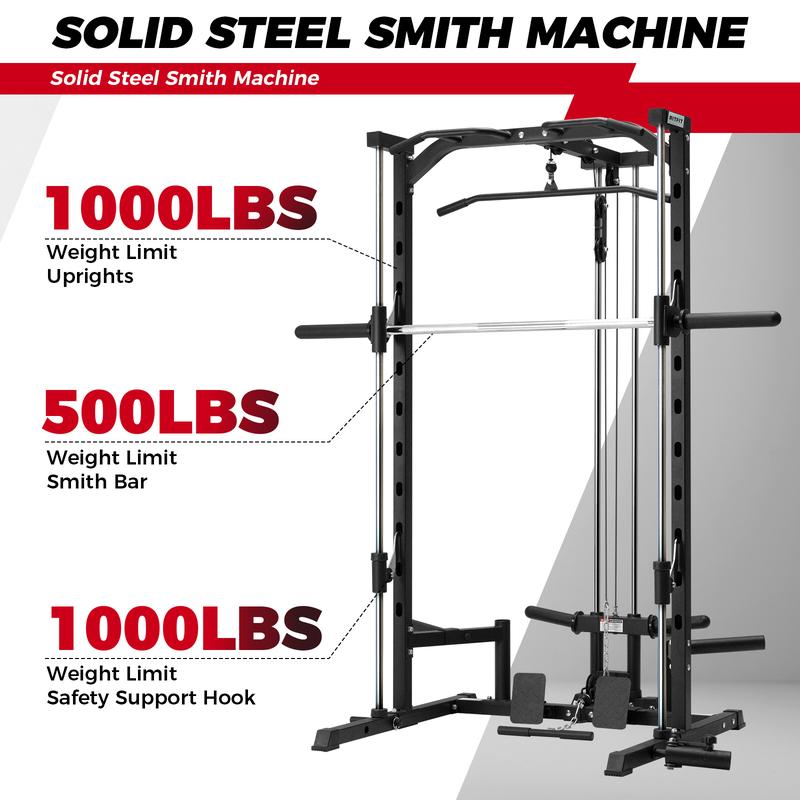 Máquina Smith multifuncional RitFit PSR05 con 13 accesorios incluidos. Máquina Smith, máquina de sentadillas, jaula de potencia, sistema de gimnasio en casa, estación de gimnasio en casa, equipo de entrenamiento de fuerza (negro/rosa), máquina de ejercici