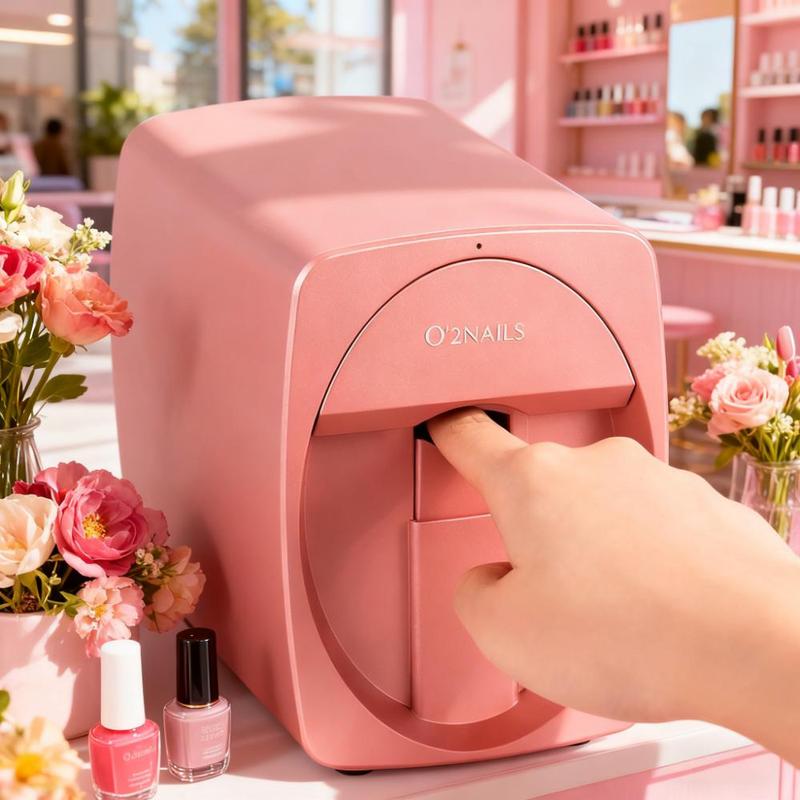 Impresora 3D de uñas, impresora digital móvil para decoración de uñas con control por aplicación, para uso en salones y hogares, impresión de fotos personalizadas/impresión rápida de aproximadamente 450 veces/10 s, diseño DIY de decoración de uñas rosa
