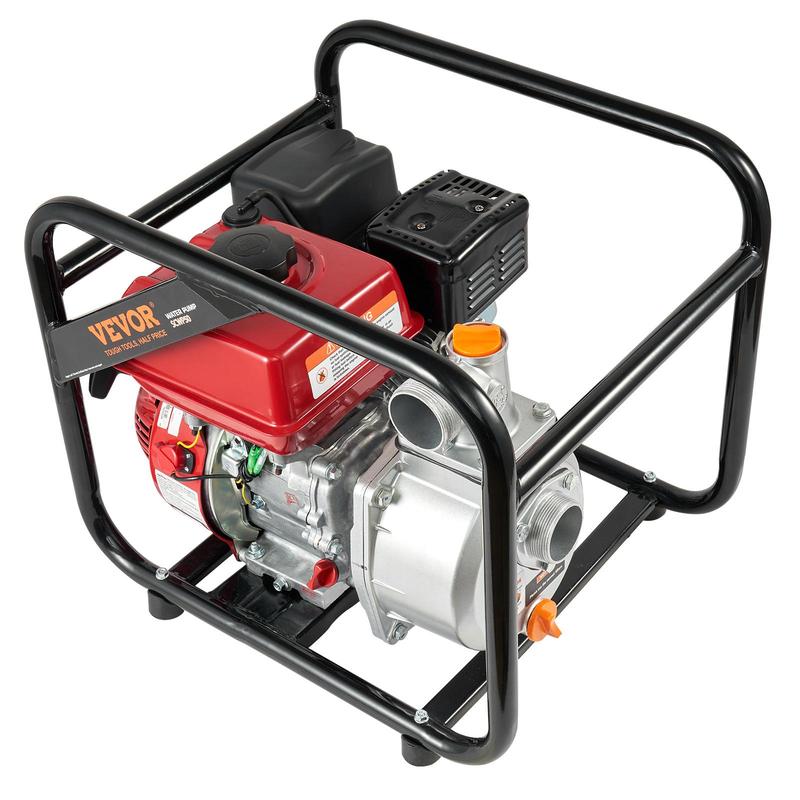 Bomba de lodos de gasolina de alta resistencia, 50 mm (2 pulg.), motor de 4 tiempos y 7 HP, bomba de transferencia de agua de 132 GPM, manguera de salida de 7,62 m (25 pies), elevación máxima de 30 m (98 pies), succión de 8 m (26 pies), impulsor de hierro