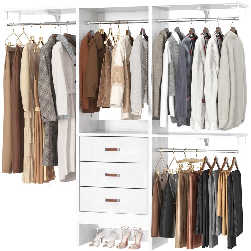 Armario vestidor Cyclysio de 152 cm de ancho con 3 compartimentos - Organizador de armario resistente de 1,5 m con cajones, barras para colgar ropa, 3 estantes y paneles ajustables, muebles para espacios pequeños, ideas de organización del hogar para habi