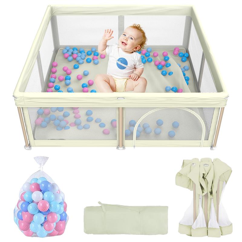 Parque infantil plegable de tela TALECO GEAR (50"x50") - Plegable, portátil, con alfombra, puerta transpirable, 50 pelotas de agua para bebés y niños pequeños (artículos para bebés)