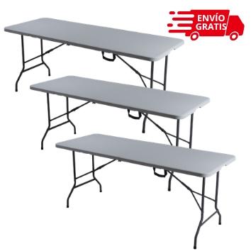 Paquete de 3 Mesas Plegables Blancas 180 cm para Eventos y Fiestas Cómodas y Prácticas