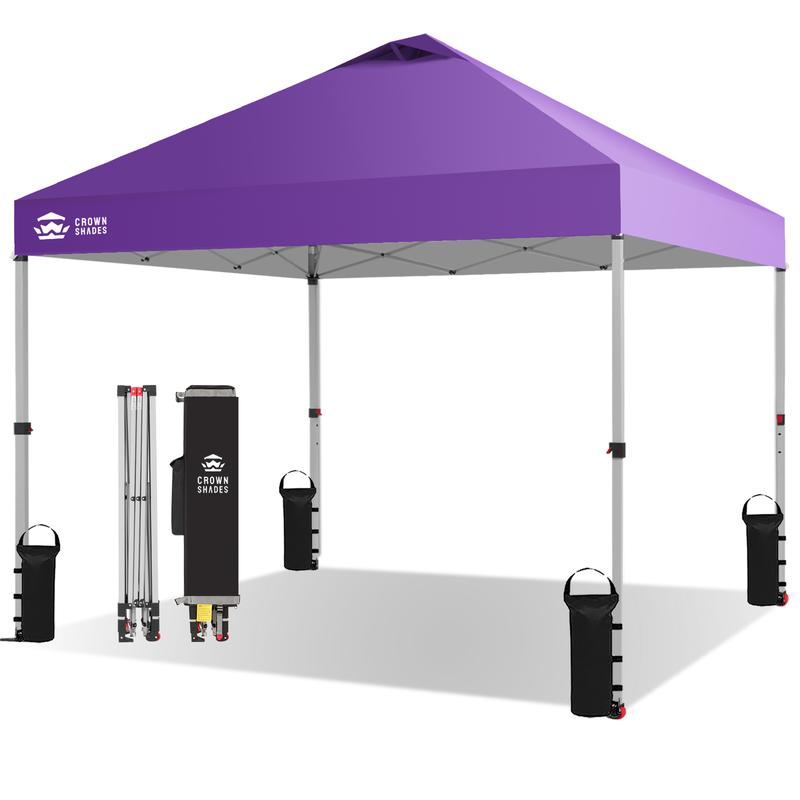 Toldo plegable CROWN SHADES de 10x10 pies, toldo con cierre central patentado de un solo empujón, bolsa de almacenamiento de nuevo diseño, 8 estacas, 4 cuerdas, decoración para el hogar, artículos esenciales para acampar, toldo para el jardín.