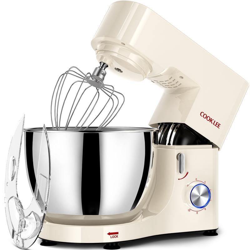 Batidora de pie COOKLEE de 9.5 cuartos y 660 W | Batidora eléctrica de cocina de 10 velocidades con accesorios aptos para lavavajillas (ganchos para masa, batidores planos, batidor de varillas, protector antisalpicaduras) | Perfecta para reposteros casero