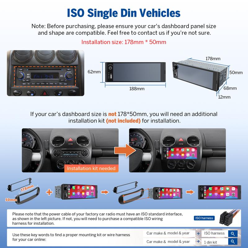 Autoestéreo DIN simple de 6.36", CarPlay inalámbrico y Android Auto, pantalla táctil IPS (1280x480), amplificador ST TDA7851, cámara de reversa, controles en el volante, Bluetooth 5.3, oferta Jumpstart - X3U