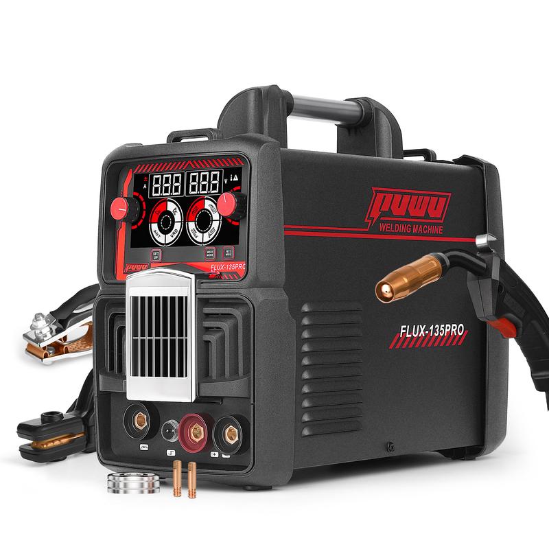 Soldadora MIG de 135 A y 110 V, soldadora de núcleo fundente con fundente MIG/Lift TIG/Stick 3 en 1, inversor IGBT, pantalla digital LED, soldadora sin gas, máquina de soldar portátil, máquinas de soldar