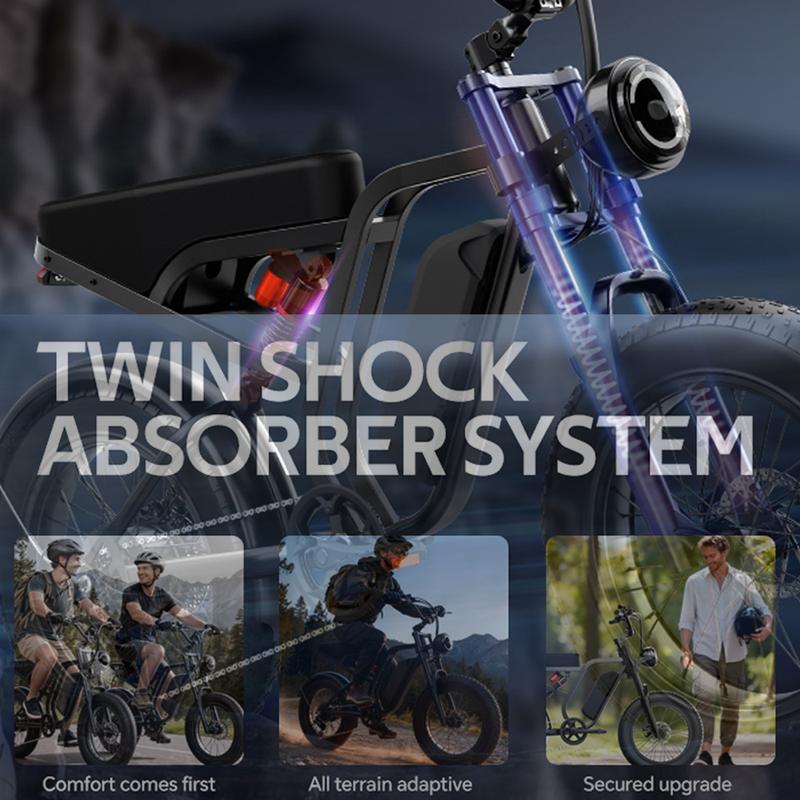 Bicicleta eléctrica todoterreno de 1500 W | Suspensión completa | Velocidad máxima 55 km/h | Autonomía de más de 64 km | Batería extraíble de 48 V y 15 Ah | Faros LED | Neumáticos anchos todoterreno de 20 pulgadas | Bicicleta eléctrica con certificación U