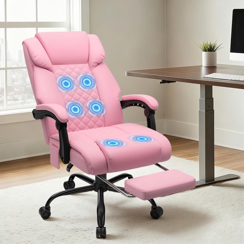 Silla de oficina con masaje HOFFREE de 181 kg con reposapiés, vibración de 6 puntos, ergonómica, ejecutiva, reclinable, con respaldo alto, color negro.