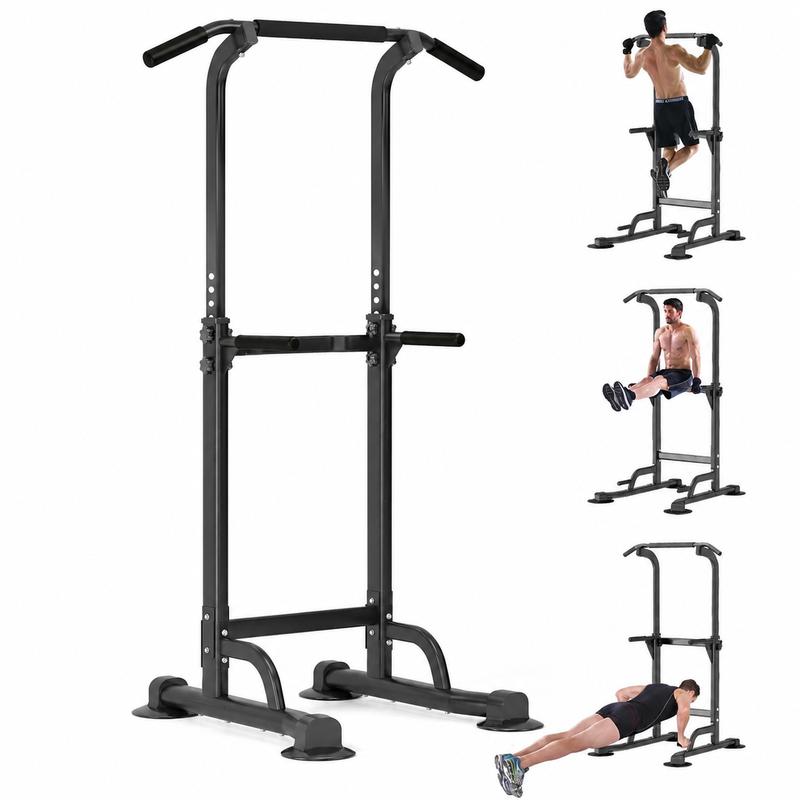 Torre de dominadas multifuncional, estación de fondos de acero resistente para entrenamiento en gimnasio en casa, altura ajustable, capacidad de peso de 150 kg (330 lbs), equipo de gimnasio en casa, acero inoxidable, 129*51*12 cm, ajustable.