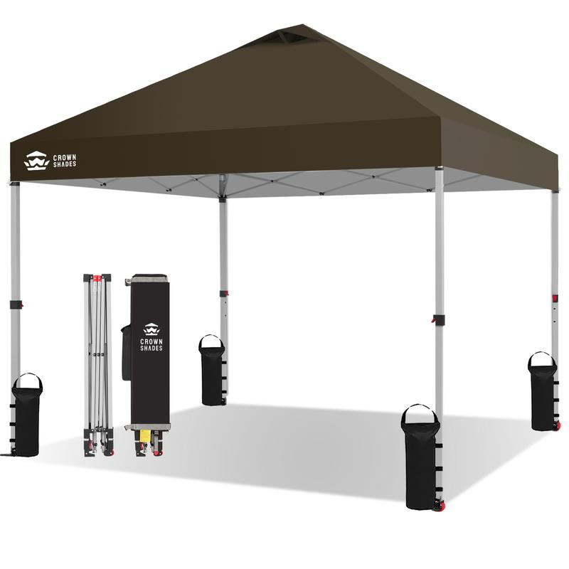 Toldo plegable CROWN SHADES de 10x10 pies, toldo con cierre central patentado de un solo empujón, bolsa de almacenamiento de nuevo diseño, 8 estacas, 4 cuerdas, decoración para el hogar, artículos esenciales para acampar, toldo para el jardín.