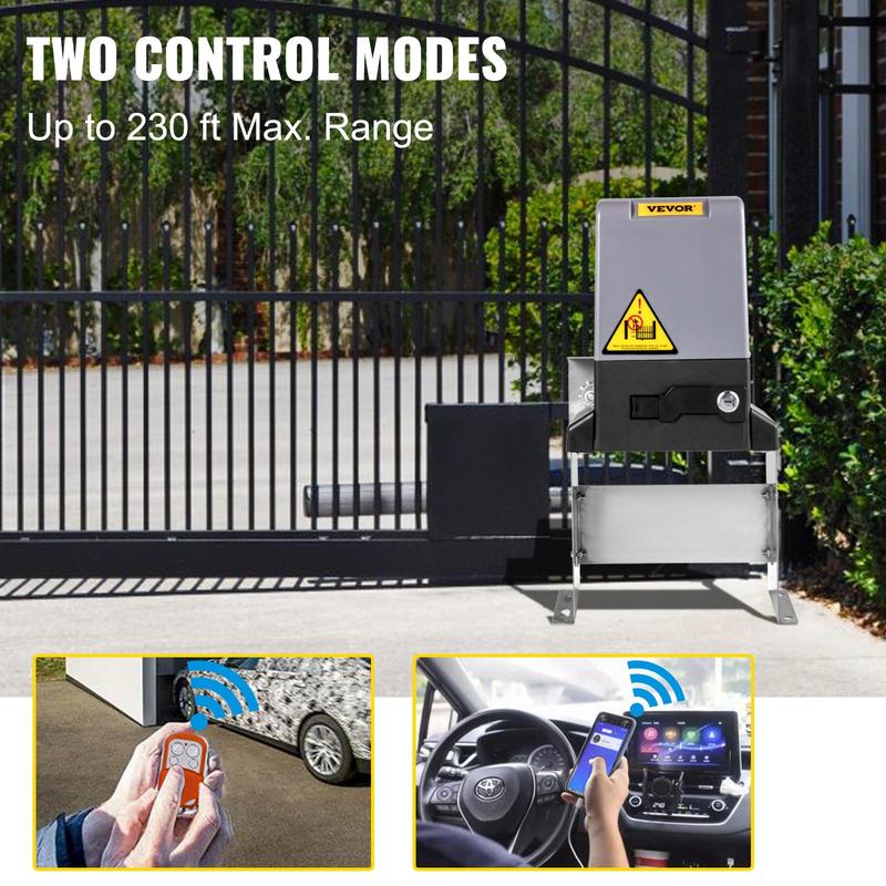 Abridor automático de portón corredizo VEVOR de 1 HP/750 W con capacidad de 3300 lbs, 4 controles remotos, control mediante aplicación inteligente, encendido y apagado automático, cadenas de nailon impermeables - Accesorio para mejoras del hogar inteligen