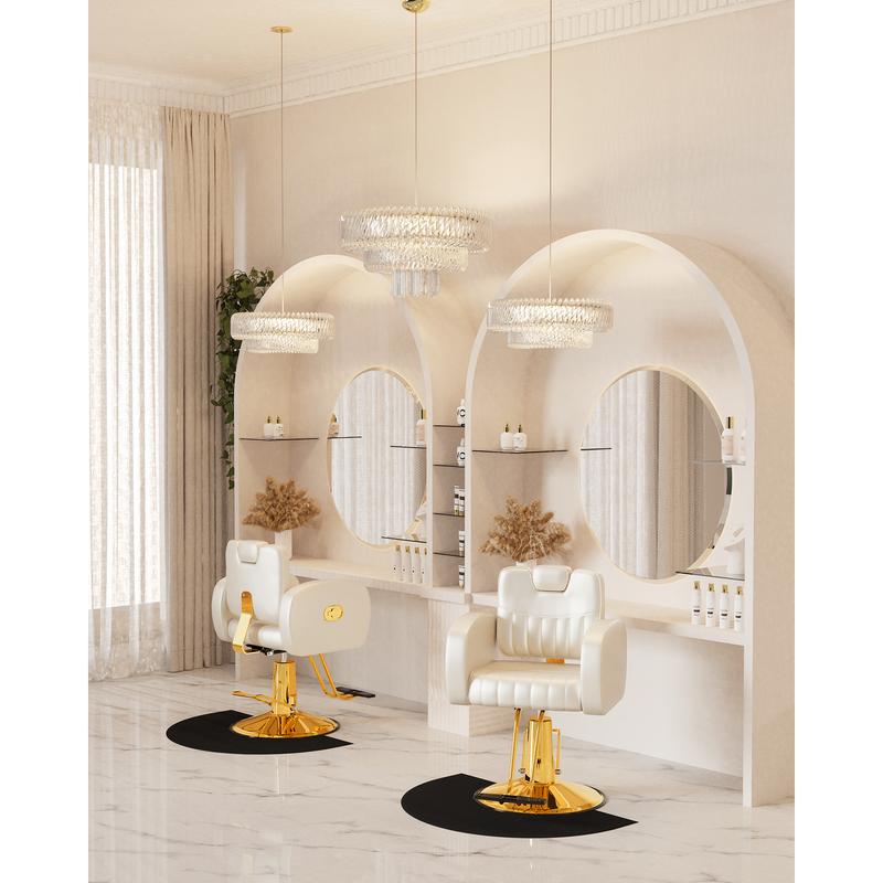 Silla de salón ergonómica dorada con cómodos cojines acolchados, silla de estilista resistente con estructura de acero, elegante silla de peluquería con tapicería de cuero, capacidad de peso de 200 kg (440 lbs).
