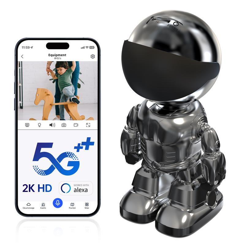 Cámara WiFi de 3MP 5G y 2.4GHz con detección de movimiento y audio bidireccional para seguridad del hogar - Inalámbrica, teléfono de monitoreo automático por cable