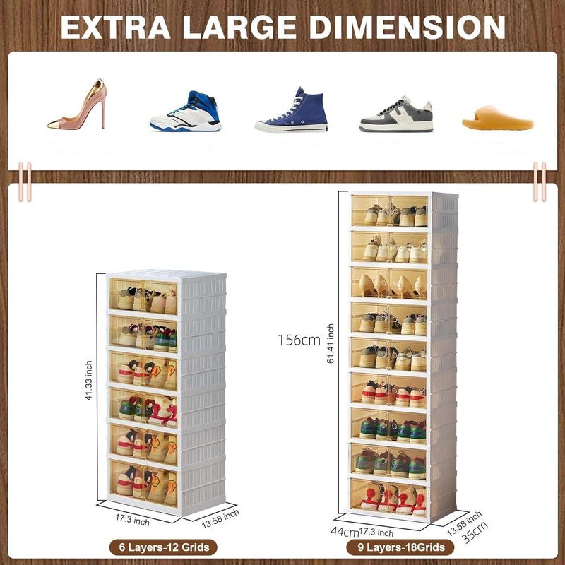 La revolución del zapatero transparente de 9 niveles de NLDD: organizador plegable y expandible para 18 pares, accesorio compacto para armario con cajas transparentes y ruedas. Organizador de zapatos de plástico Springtok con luz para armario.