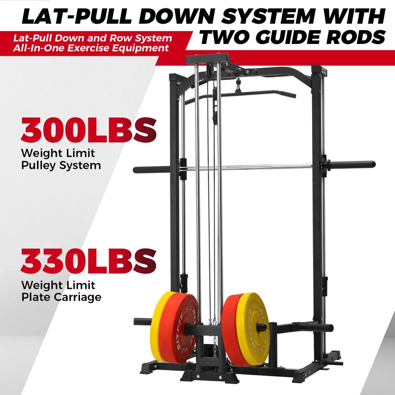 Máquina Smith multifuncional RitFit PSR05 con 13 accesorios incluidos. Máquina Smith, máquina de sentadillas, jaula de potencia, sistema de gimnasio en casa, estación de gimnasio en casa, equipo de entrenamiento de fuerza (negro/rosa), máquina de ejercici