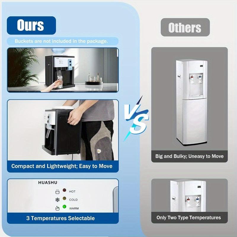 Dispensador de agua de carga superior, dispensador eléctrico de agua fría y caliente de escritorio con 3 ajustes de temperatura, dispensador de agua de encimera de 1.1 a 5 galones para el hogar, la oficina o el dormitorio.