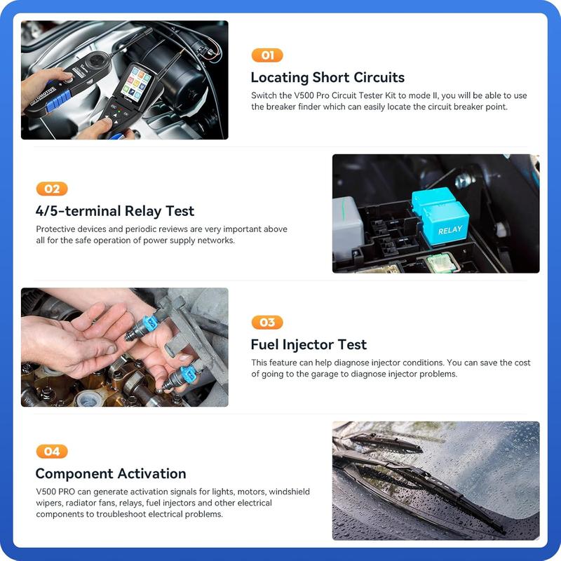 Probador automotriz VDIAGTOOL V500 Pro 2026 - Probador de relés de batería automotriz, herramienta de verificación de voltaje para automóviles, sonda de circuito de 9V-30V, buscador de disyuntores, multímetro, osciloscopio, buscador de circuitos abiertos
