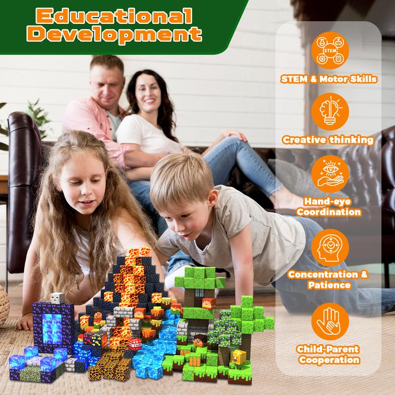 300 bloques magnéticos de 2 cm con luces - Juguetes de Pascua para niños y niñas, cubos de bloques de construcción magnéticos, imanes apilables, regalos de cumpleaños para niños y niñas de 3 años en adelante.