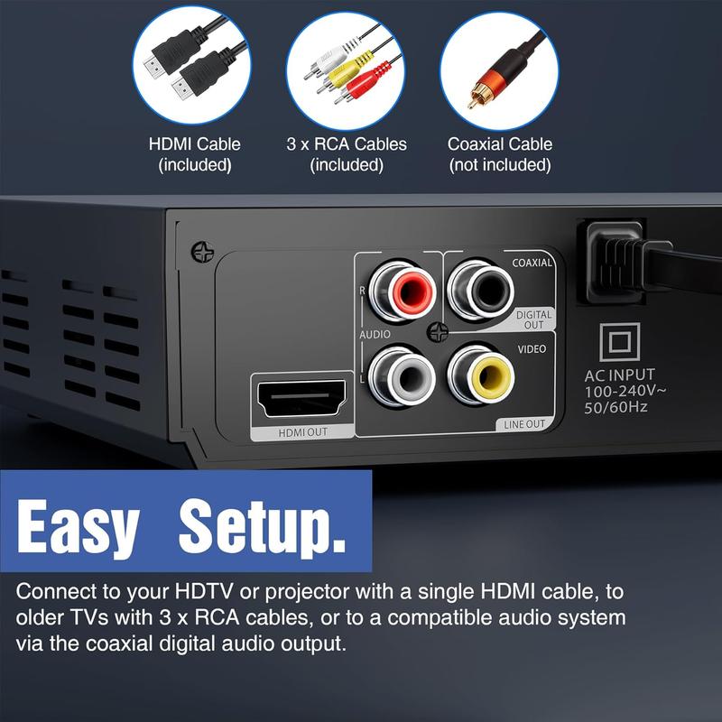 Reproductor multimedia de DVD delgado, reproductor de video HD 1080p, conexión a TV, multirregión, compatible con CD domésticos, soporte de audio digital, puerto USB, control remoto, carcasa resistente, antichoque, plug-and-play, función de presentación d