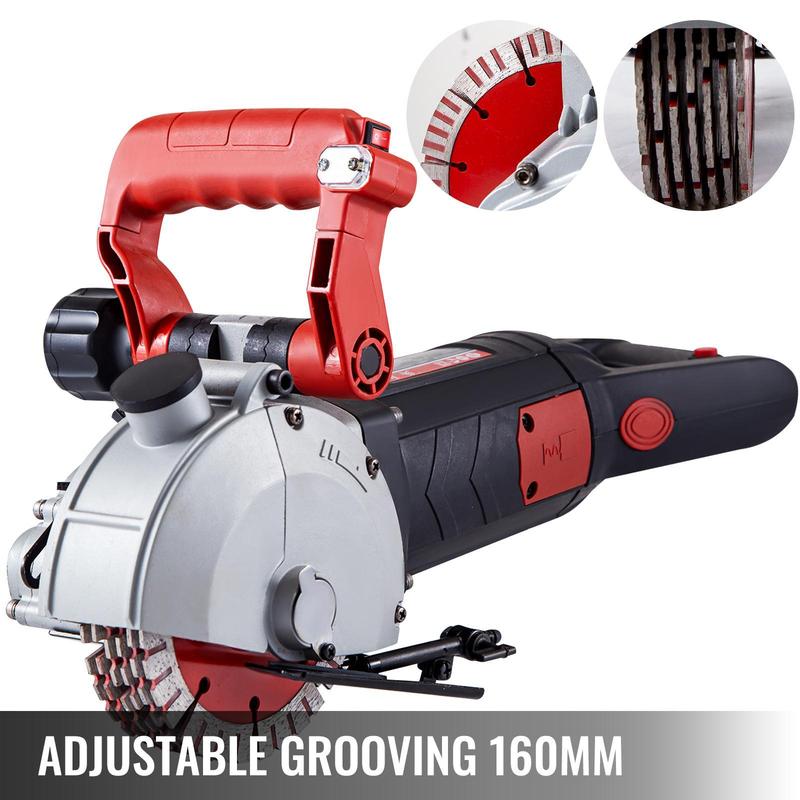 Máquina de ranurado de pared VEVOR 5800W con ancho de corte de 38 mm/1,5", profundidad de corte de 52 mm/2", ranuradora de pared con 8 hojas de sierra de 6,3" de diámetro y 5000 rpm, conformado en una sola pasada y sin polvo.