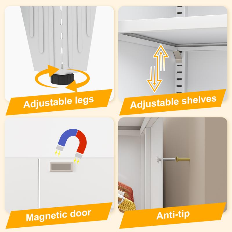 Armario despensa metálico con 2 puertas y 5 estantes ajustables, 190 cm (75"), armarios de almacenamiento de cocina con tiradores dorados, almacenamiento versátil para lavadero, sala de estar, baño, comedor, cuarto de servicio, organizador de muebles para