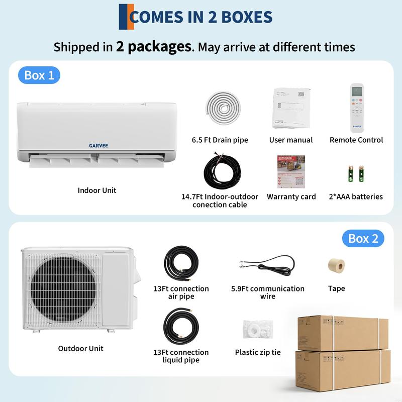 Sistema de aire acondicionado y calefacción central mini split Garvee de alta eficiencia de 18000 BTU - 19 SEER2 - 230 V - Compatible con WiFi y Alexa - Sistema de refrigeración y calefacción - Bomba de calor
