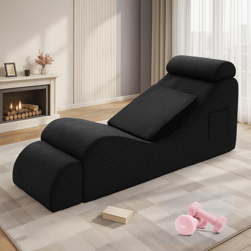 Sillón de yoga, tumbona relajante con bolsillo lateral, reposacabezas, cojín lumbar, sofá de suelo suave perfecto para estiramientos, masajes en la sala de estar y el dormitorio.