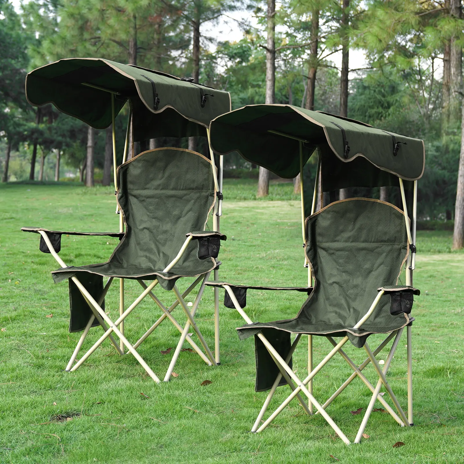 Silla de camping plegable y ancha con parasol