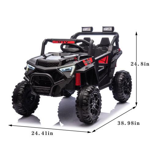 Coche todoterreno infantil UTV de 24 V y 400 W con control remoto, diseño de 4 ruedas, suspensión con amortiguación, luces LED, Bluetooth USB, indicador de batería, rueda motorizada, juguete para exteriores para niños de 3 años en adelante, diseño de cuat
