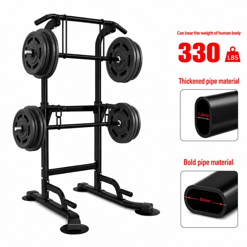 Torre de dominadas multifuncional, estación de fondos de acero resistente para entrenamiento en gimnasio en casa, altura ajustable, capacidad de peso de 150 kg (330 lbs), equipo de gimnasio en casa, acero inoxidable, 129*51*12 cm, ajustable.