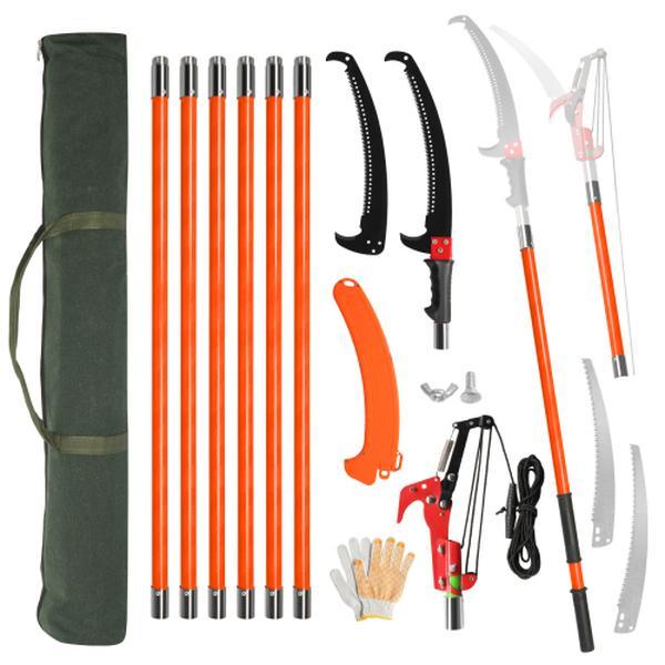 Sierra de pértiga manual para podar árboles, podadora extensible de 3,6/8/9 m, hoja de acero afilada y tijeras, cortador de ramas altas con mangos largos y ligeros de fibra de vidrio de 20 cm, para podar palmeras y arbustos.
