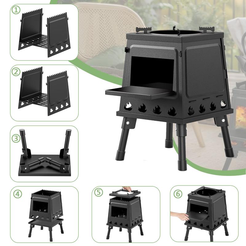 Estufa de leña para acampar, estufa portátil de hierro fundido para senderismo, picnic, barbacoa y viajes al aire libre, color negro.
