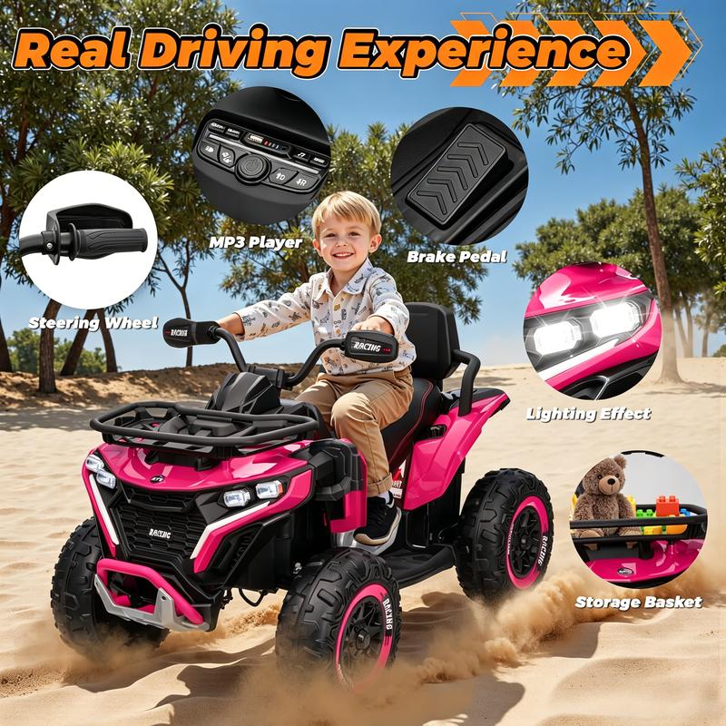 JOYRACER 24V 4WD Quad para niños con música, 800W con 2 asientos XL para niños pequeños, neumáticos EVA, coche a batería, control remoto, rodilleras, Bluetooth, coche de juguete para niños mayores, regalo perfecto para niños y niñas de 3 a 8 años.
