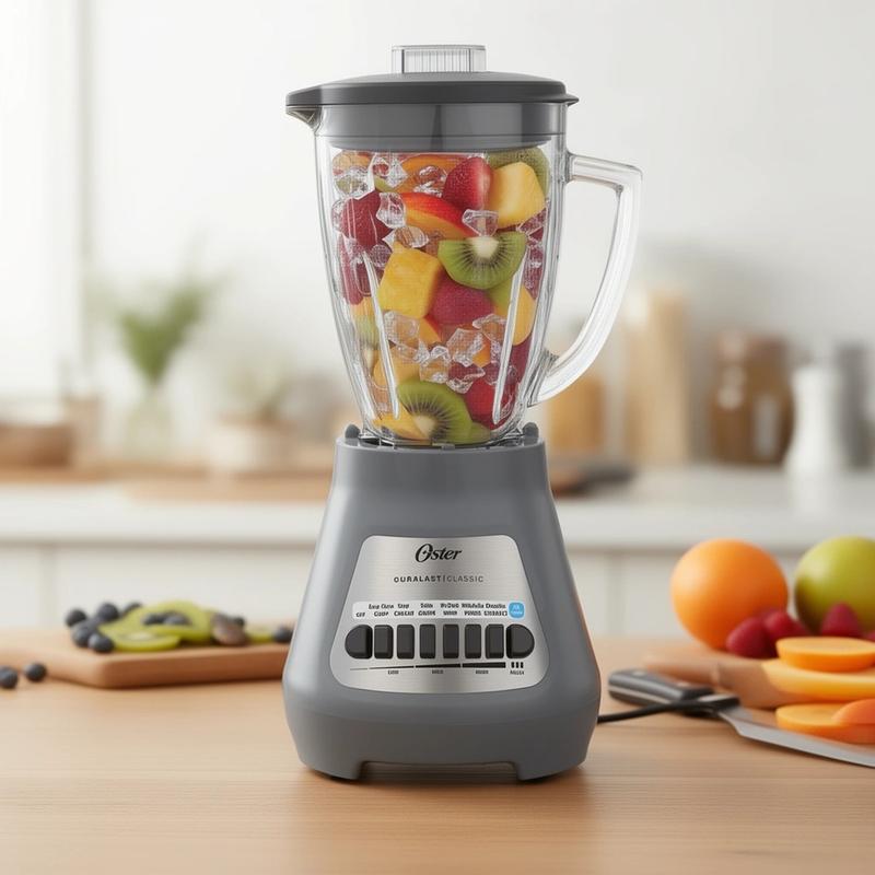 Jarra de plástico para licuadora Oster Classic de 6 tazas - Licuadora con control de velocidad ajustable de 8 velocidades, color gris, electrodoméstico de cocina para preparación de lotes de 6 tazas, control de 8 velocidades