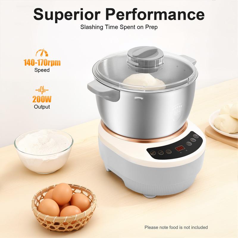 Mezcladora de masa de mesa CNCEST de 5 litros - 110 V 200 W estándar estadounidense, control digital con ajuste de temporizador, acero inoxidable 304 y ABS, función de fermentación, vaso medidor, herramienta separadora de huevos, recipiente liso fácil de 