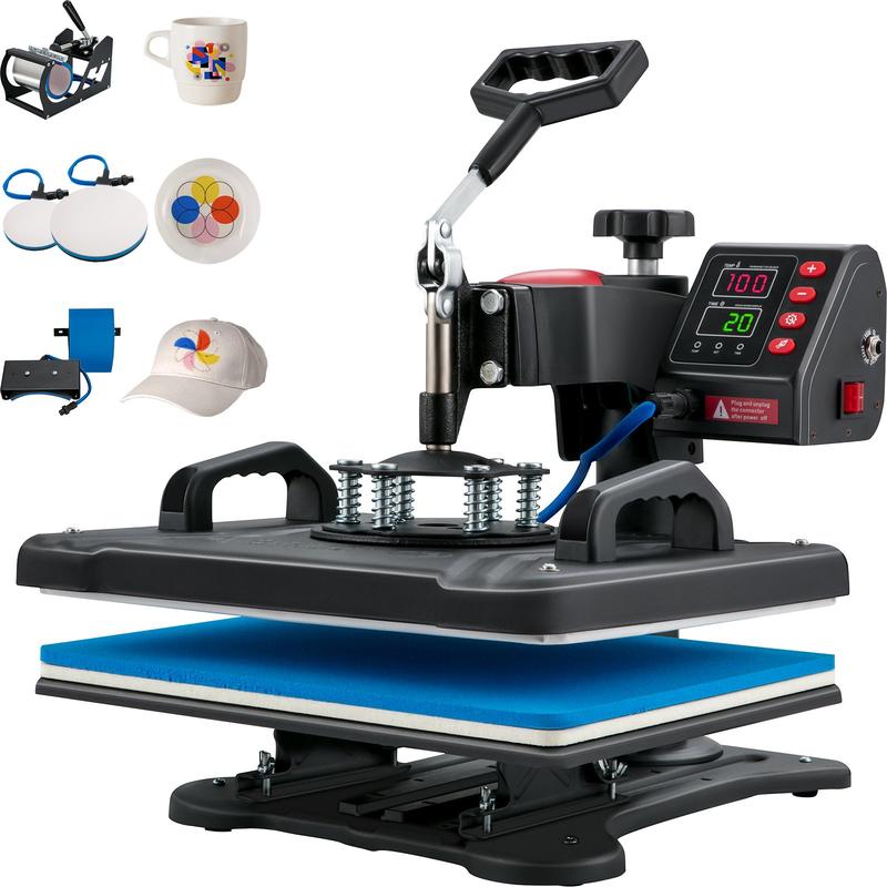 Prensa térmica de 15 x 15 pulgadas, 8 en 1, 800 W, para sublimación, rotación de 360°, función de giro, 8 en 1, para impresión de camisetas, calentamiento de doble tubo para camisetas, gorras y tazas DIY.