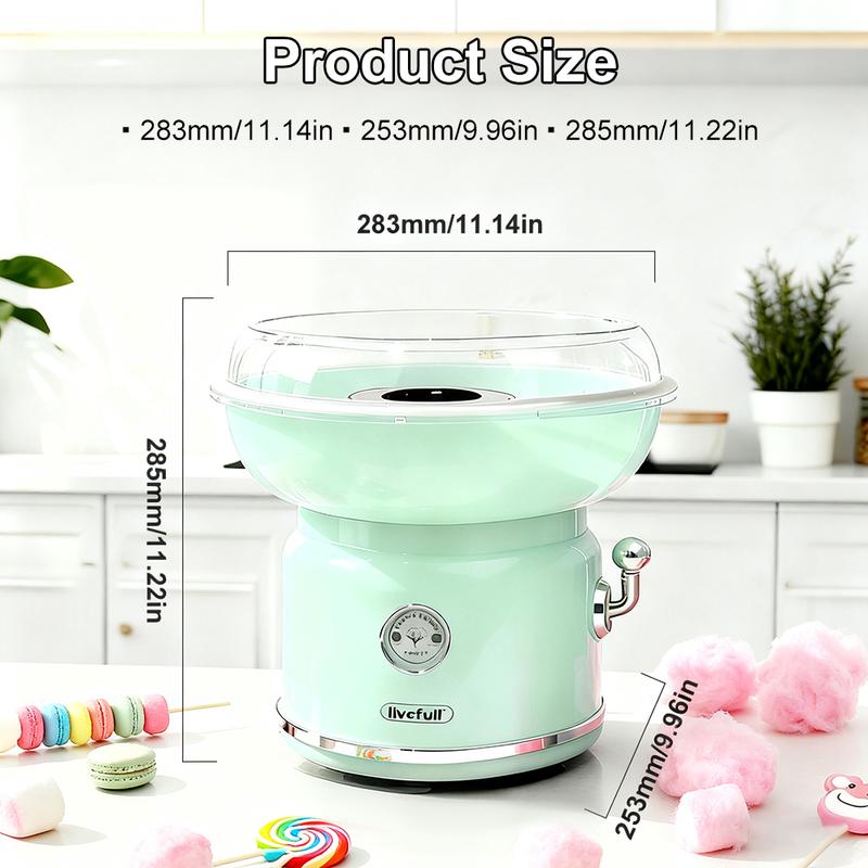 Máquina de algodón de azúcar LIVEFULL para el hogar: incluye 6 sabores y 6 palitos, fácil de usar, ideal para niños y fiestas familiares, enchufe estadounidense.