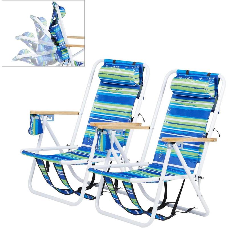Outvita 2 sillas de playa plegables con reposacabezas ajustable y 4 ángulos de inclinación flexibles, portavasos, portátiles, de tela resistente y lavable, ideales para arena, camping, césped, conciertos, viajes y festivales de verano.
