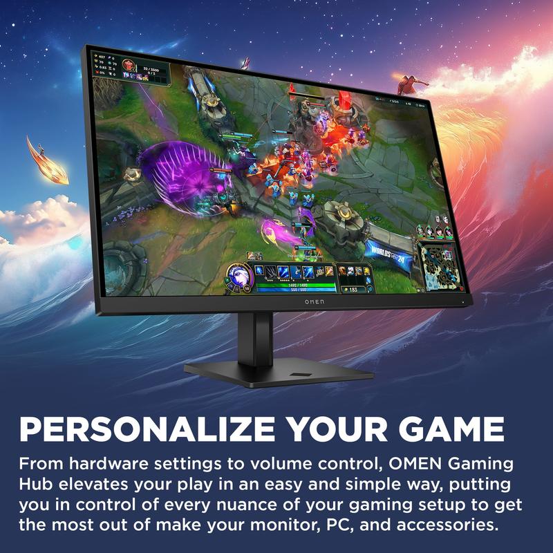 Monitor de escritorio OMEN 27qs G2 de 27 pulgadas, QHD, 280 Hz, plano y listo para juegos. Monitor de alto rendimiento de 26 a 28 pulgadas con diseño refinado, base, organizador de cables y puerto DP para actualización de juegos.