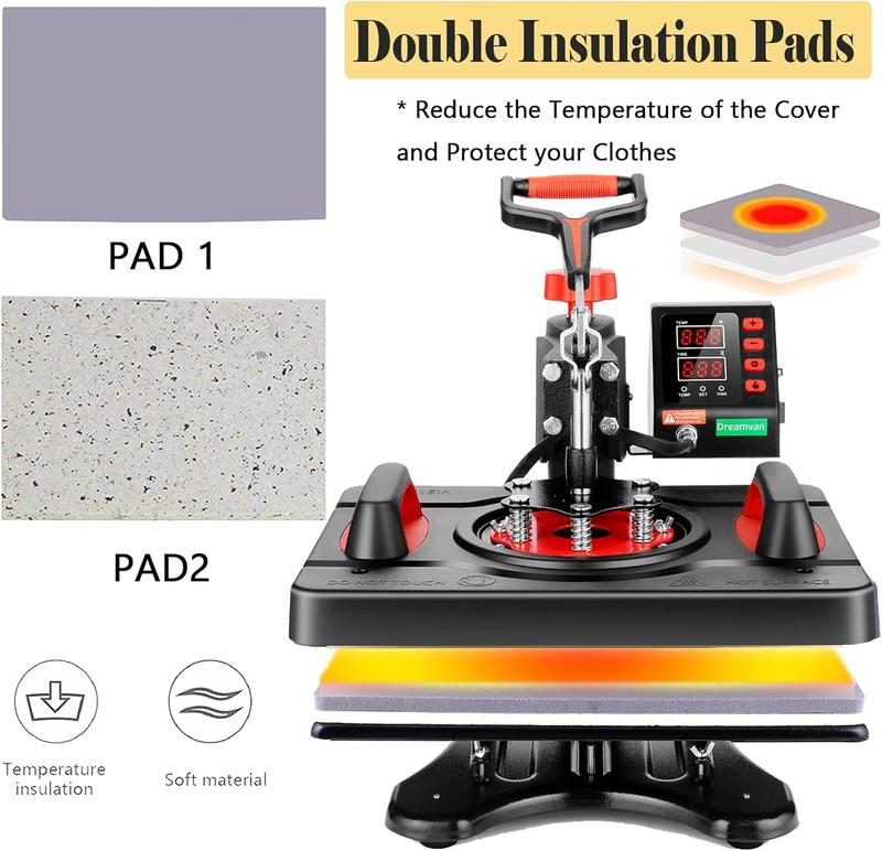 Máquina de sublimación profesional AKEYDIY de 15" x 12", con brazo giratorio, para impresión de camisetas, transferencia térmica, máquina de prensa de calor digital para vasos, camisetas, tazas, sombreros, platos y gorras. Regalos de Navidad para amantes