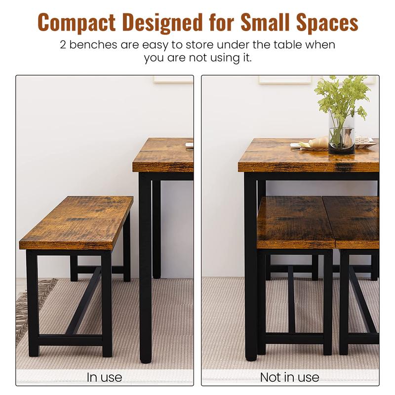 Juego de mesa de comedor moderna Recaceik de 4 piezas con 2 bancos - Muebles compactos y que ahorran espacio con estructura metálica contemporánea para cocinas modernas, apartamentos pequeños [Juego de comedor de interior], muebles para apartamentos, mueb