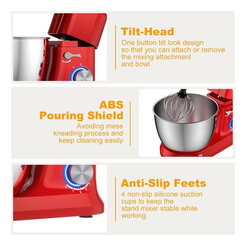 3 En1 Batidora De Pedestal Profesional Potent Cocina 5l 600w Rojo 60hz