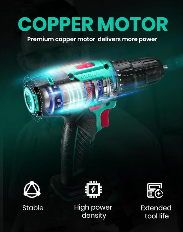 【Garantía de 5 años】Taladro inalámbrico DCA de 20 V, juego de 25 piezas, 28 ft・lb de torque, portabrocas sin llave de 3/8", batería de 2.0 Ah y cargador, 18+1 ajustes de embrague, ideal para bricolaje en el hogar, montaje de muebles, plomería, perforación
