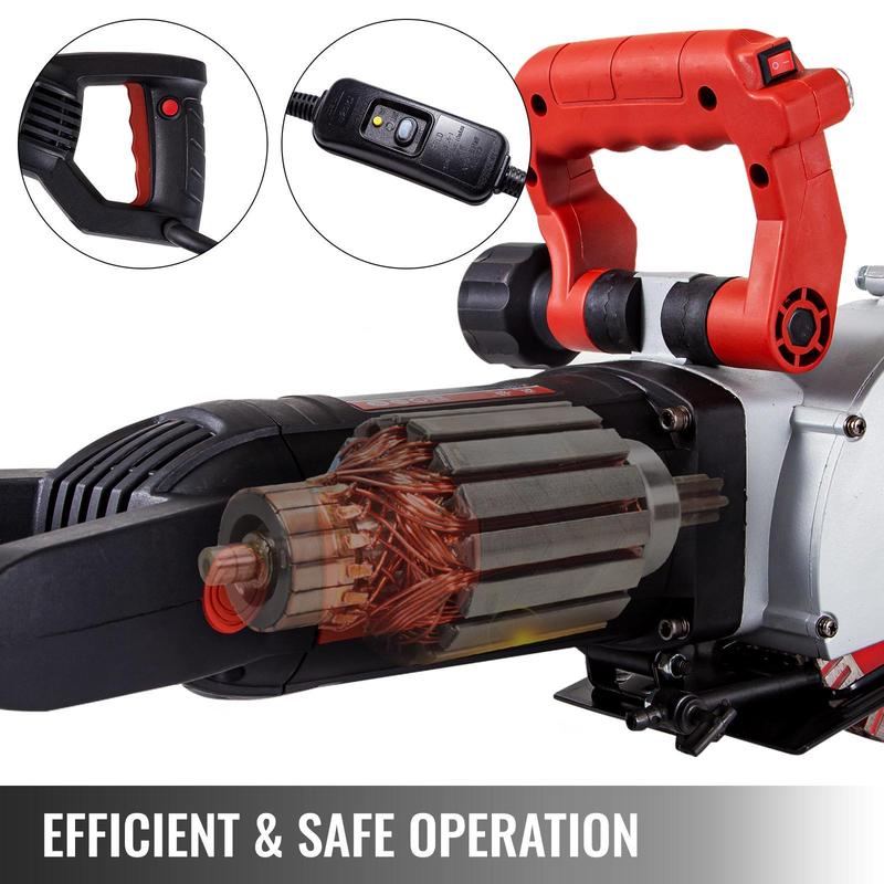 Máquina de ranurado de pared VEVOR 5800W con ancho de corte de 38 mm/1,5", profundidad de corte de 52 mm/2", ranuradora de pared con 8 hojas de sierra de 6,3" de diámetro y 5000 rpm, conformado en una sola pasada y sin polvo.