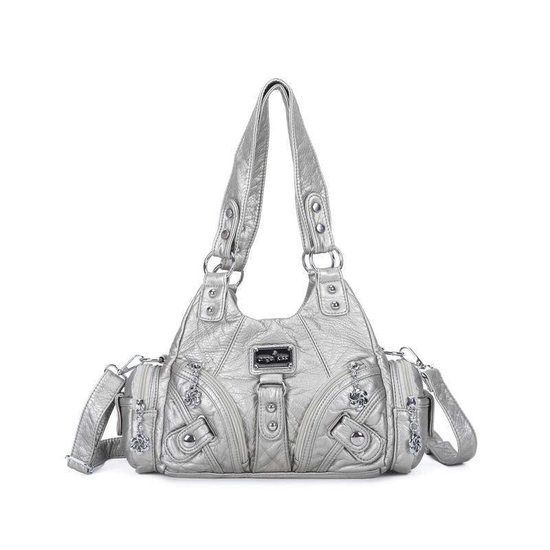 Bolso de mano pequeño y moderno para mujer Angel Kiss - Bolso tote multibolsillos de piel texturizada Vagen con cremallera, bolso de hombro Tramp, bolso Angel Kiss, accesorios para mujer, estilo veraniego