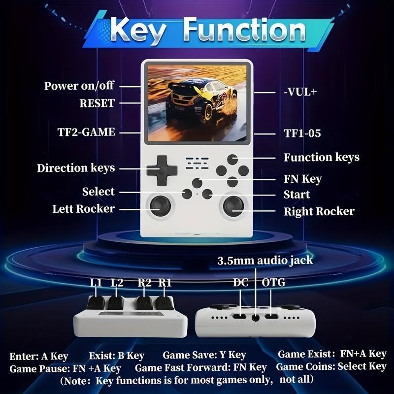 Consola de juegos portátil retro inalámbrica compacta WUDS R36S: pantalla IPS de 3,5 pulgadas, tarjeta TF de almacenamiento ampliable de 32+64 GB con emulador preinstalado, dispositivo arcade Linux, reproductor de vídeo USB, regalo interactivo para hombre