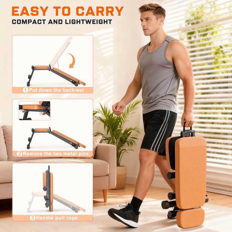 Banco de pesas ajustable Bearbro de 9 posiciones, banco de entrenamiento plegable tipo olímpico para gimnasio en casa, entrenamiento de fuerza de cuerpo completo, soporta hasta 800 libras.