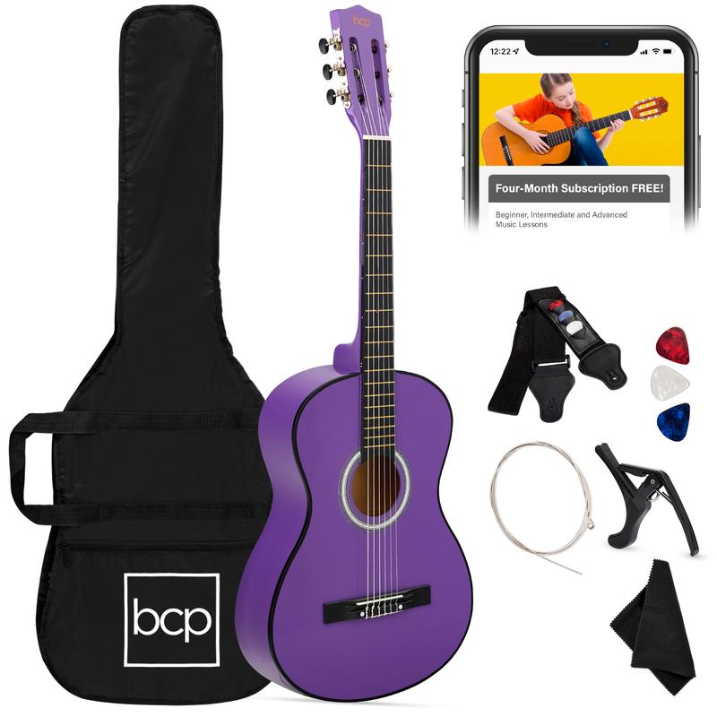 Kit de iniciación a la guitarra acústica para principiantes de 38 pulgadas con funda, correa y cuerdas.